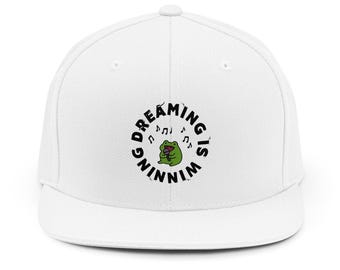 Singing Frog + Dreaming is Winning [Logo] Snapback Hat | Motivational Embroidered Cap