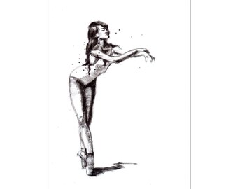 Dancing girl, erotic art, ink drawing print, art gift, wall art