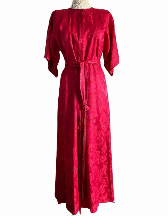 Red Shadow Print Dress with Tassel Belt