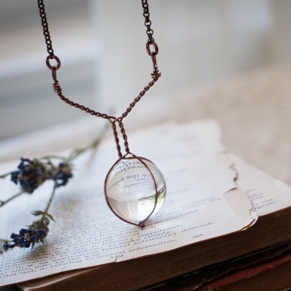 Reserved for Angela // FORTUNE// Clear Quartz Sphere Necklace, Caged crystal necklace, caged sphere, crystal ball necklace, wiccan occult ne