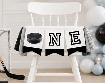 Hockey First Birthday High Chair Banner, ONE Cake Smash Bunting, The Great ONE, Rookie Birthday Party Decor