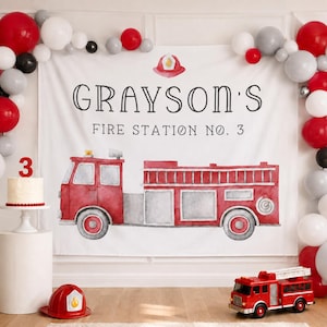 Firetruck Party Backdrop - Firetruck Party Decorations - Firetruck Birthday Banner - FREE US Shipping