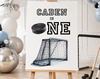 Hockey First Birthday Party Decor - The Great One Hockey Sign - Personalized Ice Hockey Sign for 1st Birthday - Editable Template