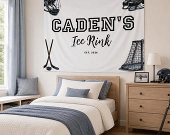 Personalized Hockey Birthday Backdrop, Custom Ice Rink Party Banner, Boys Hockey Bedroom Wall Decor, First Birthday Photo Backdrop