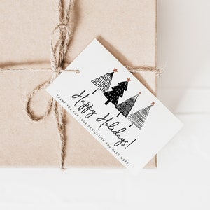 Etiqueta de lembrancinha de Natal em preto e branco - Etiqueta de presente de Natal da empresa minimalista para impressão - Obrigado - Modelo EDITÁVEL - Download instantâneo