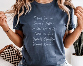 Camiseta activista progresista / Camiseta gráfica de igualdad y bondad, Camiseta "Defiende la ciencia, exige justicia", Camiseta de derechos humanos, Igualdad