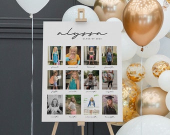 Graduation Photo Template, Through the Years Photo Collage Sign, School Pictures, Class of 2024, Photo Board, Instant Download, EDITABLE