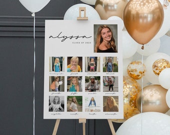 Graduation Photo Template, Photo Collage Sign, K-12 School Picture Banner, Class of 2023, Photo Board, Grad Party Decor, EDITABLE