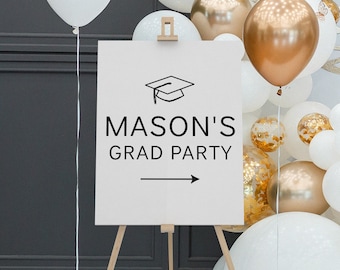 Grad Party Richtungsschild, Abschlussfeier Eingangsschild mit Pfeil, Schild der offenen Tür, minimalistische, EDITIERBARE Vorlage - drei Größen