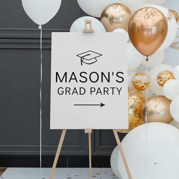 Grad Party Direction Sign, Graduation Party Entrance Sign with Arrow, Open House Sign, Minimalist, EDITABLE Template - Three Sizes