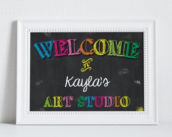 Painting Art Party Welcome Sign - PRINTABLE - Chalkboard - Birthday - Art - Colorful - Rainbow - Art Studio - Edit Yourself