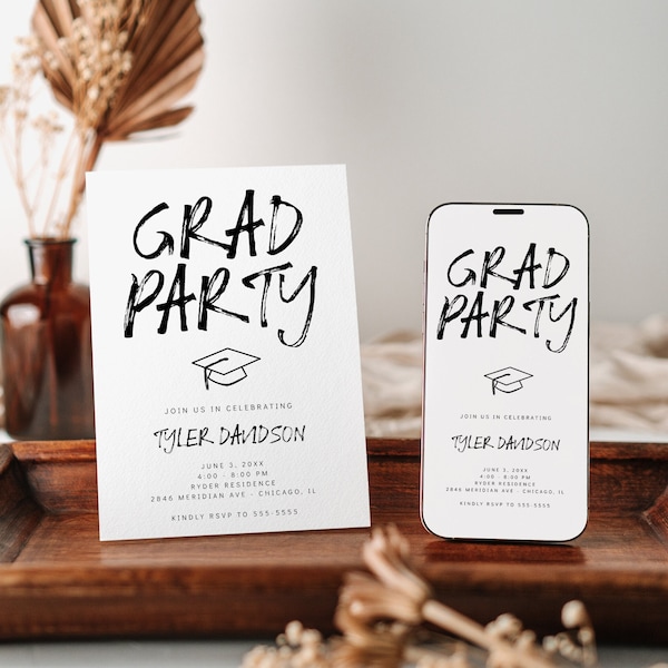 Editable Graduation Party Invitation - Digital Invitation - Grad Party Text Invite , Modern DIY Template, Edit Colors/Font