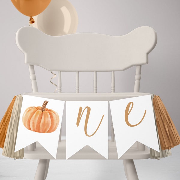 Pumpkin is One High Chair Banner - 1st Birthday Party Little Pumpkin Decoration - Minimalist - INSTANT DOWNLOAD