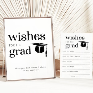 Beratung für den bestandenen Abschluss, Wünsche für das Schild und die Karten, modern minimalistisch, schwarz und weiß, digital, Sofort Download
