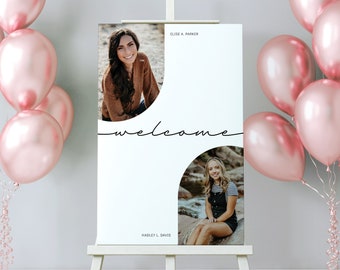 Joint Graduation Welcome Sign, Grad Party Sign for Two, Friends Graduation, Entrance Sign, Senior Graduation, 2 Photos, EDITABLE Template