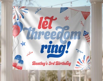 Let Threedom Ring Backdrop - Banderín de tela patriótico de paletas de helado para el 4 de julio, decoración de letrero de fiesta rojo, blanco y azul