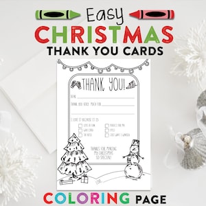 Kids Christmas Thank You Post Card Coloring Page PRINTABLE Fill in the Blank Checkbox INSTANT DOWNLOAD image 1