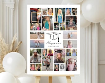 Graduation Photo Display, Photo Collage Sign, Picture Memory Board, Senior Night Photo Board, Grad Party Decor, Editable CANVA Template