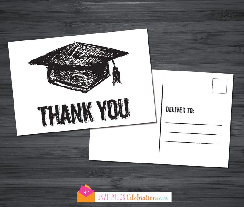 graduation thank you card printable postcard masculine etsy