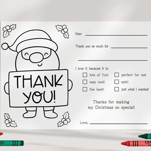 Cartão de agradecimento fácil para crianças de Natal - Colorir - Imprimível - Preenchível - Preencher espaços em branco - Caixa de seleção - DIY - DOWNLOAD INSTANTÂNEO