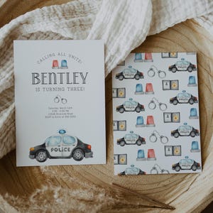 Police Car Birthday Invitation, Calling All Units, Kids Birthday Party Invite, Patrol Car, Policeman Party - Watercolor - Editable Template