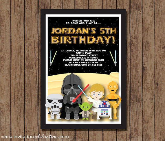 Star Wars Birthday Invitation - Darth Vader - R2D2 - Yoda - Choose Printable or have it PRINTED for you with envelopes, Shipping Included Il_570xn