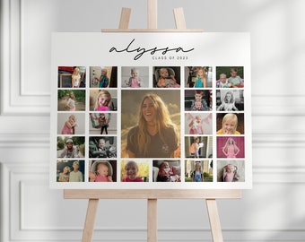 Graduation Photo Collage Template, 25 Pictures, Through the Years Sign, Class of 2026, Photo Board, Instant Download, EDITABLE