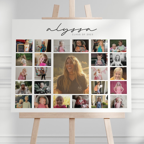 Graduation Photo Collage Template, 25 Pictures, Through the Years Sign, Class of 2024, Photo Board, Instant Download, EDITABLE