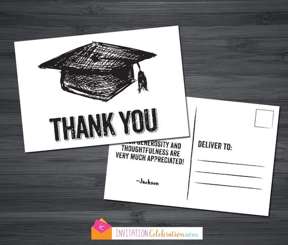 you edit message signature graduation thank you post card printable thank you card masculine black white graduation party digital by invitation celebration catch my party