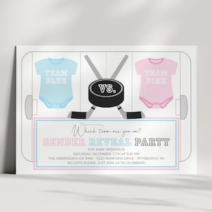 Ice Hockey Gender Reveal Party Invitation - Team Blue Team Pink - Baby Gender Reveal - Digital or Printable - Edit Yourself - DIY
