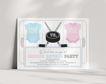 Ice Hockey Gender Reveal Party Invitation - Team Blue Team Pink - Baby Gender Reveal - Digital or Printable - Edit Yourself - DIY