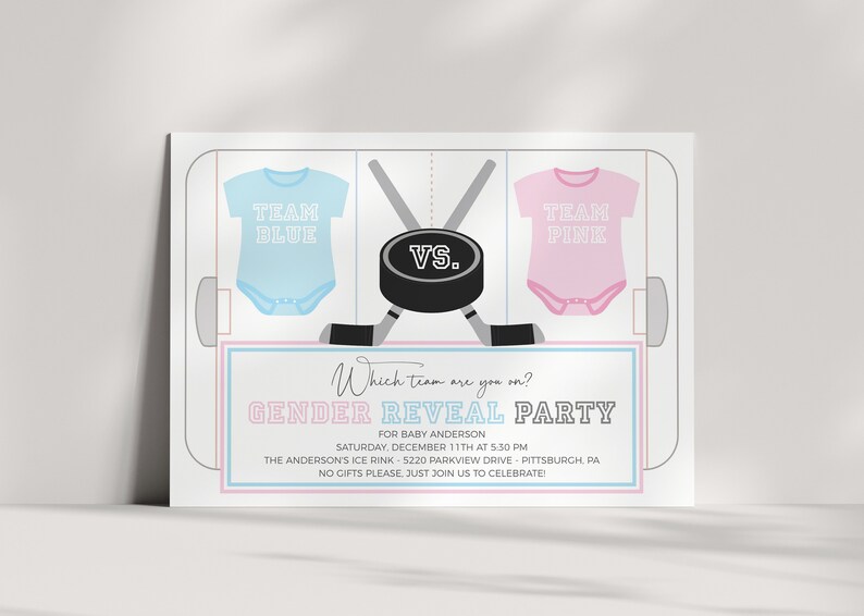 Ice Hockey Baby Gender Reveal Party Invitation