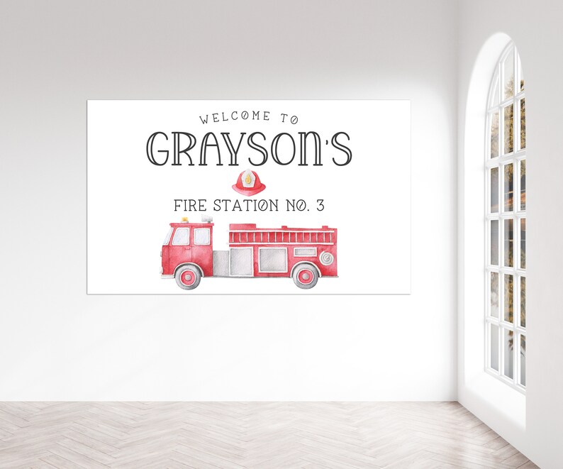 Minimalist Firetruck Birthday Banner.  Editable printable