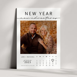 Carte Nouvel An Save the Date - Nouvelle Année Nouvelles Aventures - Minimaliste - Calendrier - Bricolage - Imprimable - Numérique - Modèle MODIFIABLE
