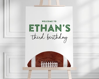 Letrero de cumpleaños de fútbol - Letrero de bienvenida para fiesta de fútbol - Letrero de caballete para primer año - Plantilla editable - Hazlo tú mismo