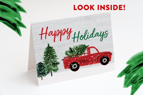 Company Christmas Card Business Holiday Card Corporate Holiday Card Watercolor Red Truck With Tree Digital Or Printed Free Shipping By Invitation Celebration Catch My Party