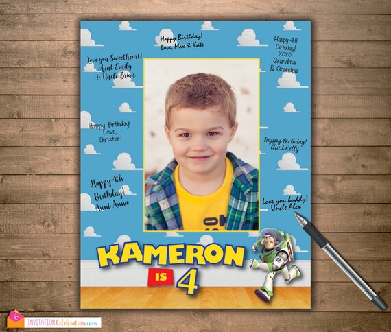 Birthday Signature Mat - Wishes - Guest Book -Toy Story Clouds - PRINTABLE - Buzz Lightyear - Digital - First Birthday Il_570xn