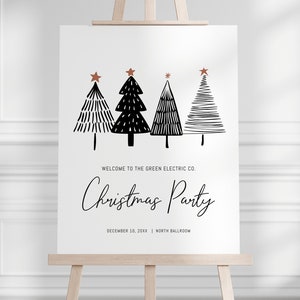 Black and White Christmas Party Sign - Minimalist Holiday Party Welcome Sign - Entrance - 2 sizes, EDITABLE template - DIY
