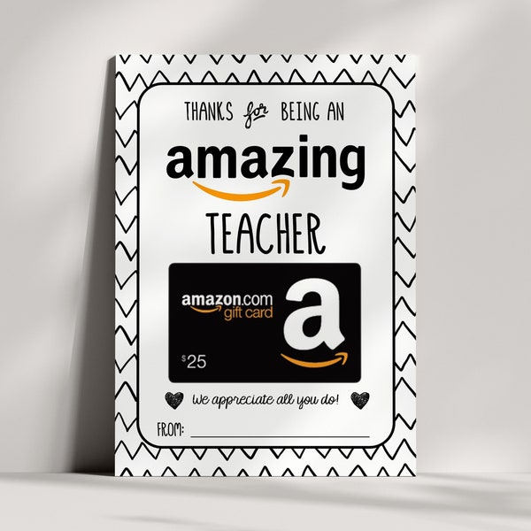 Amazon Gift Card Holder - Teacher Appreciation Gift - Printable - Amazing Teacher - Teacher Thank You Gift - End of Year - INSTANT DOWNLOAD