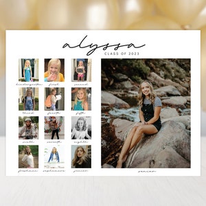 Graduation Photo Template, Through the Years Photo Collage Sign, School Pictures, Class of 2025, Photo Board, Instant Download, EDITABLE