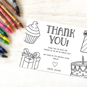 Editable Kids Birthday Thank You Card - Coloring - Personalized - DIY ...