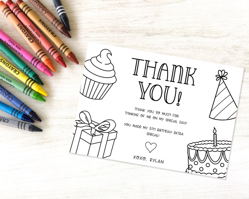Editable Kids Birthday Thank You Card - Coloring - Personalized - DIY - Template - EDIT YOURSELF image 5