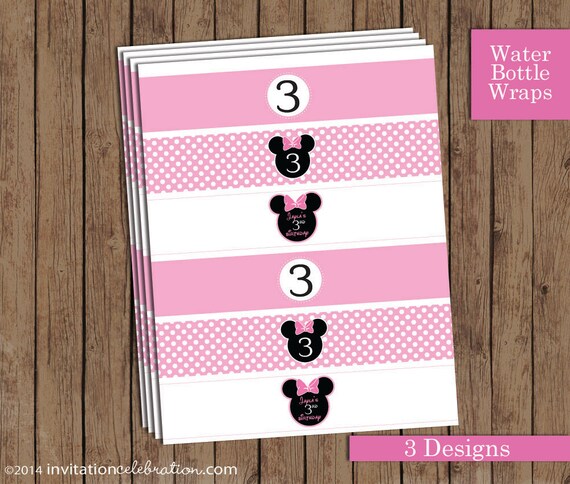 Minnie Mouse Water Bottle Labels - PRINTABLE - 3 Designs - Light Pink Il_570xn