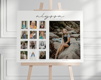 Graduation Photo Template, Through the Years Photo Collage Sign, School Pictures, Class of 2026, Photo Board, Instant Download, EDITABLE