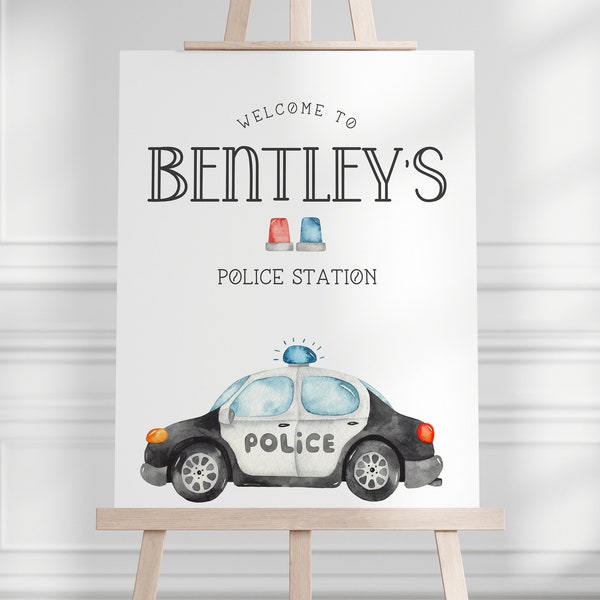 Police Party Sign - Police Car - Policeman Cop Birthday Welcome Sign - Entrance Sign - Wall Decoration - EDITABLE - DIY