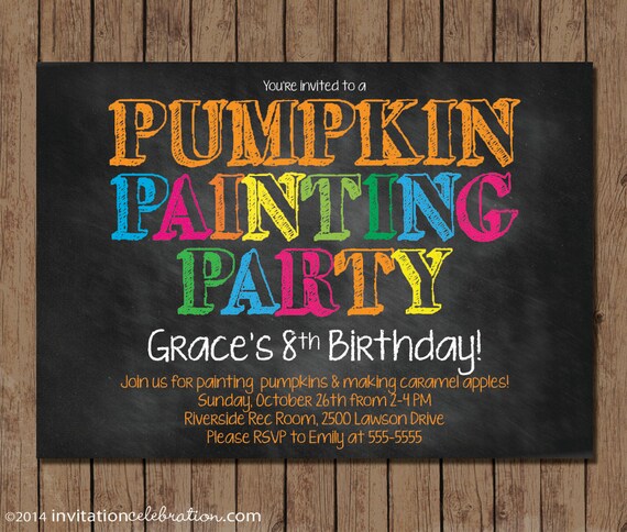 Pumpkin Painting Birthday Invitation - Pumpkin Art Party - Pumpkin Painting Birthday Party - Pumpkin Painting Invitation - Painting Pumpkins Il_570xn