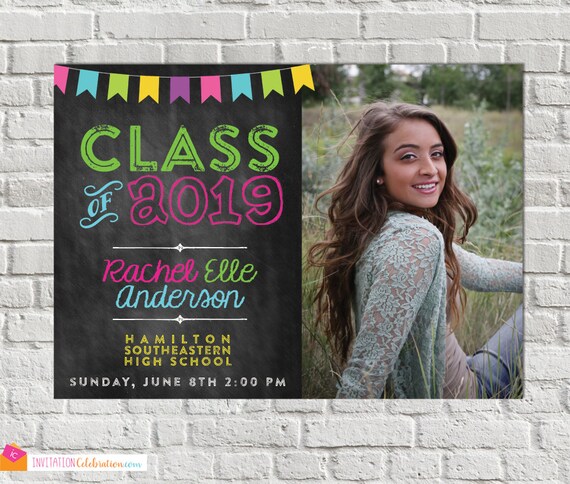 Class Of 2019 Neon Graduation Graduation Party Or Announcement Open House Invite High School Graduation Printable Girl By Invitation Celebration Catch My Party