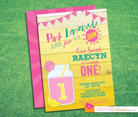 Pink Lemonade First Birthday Invitation - Lemonade Birthday Party - Lemonade Stand Invitation - Girl - Choose Digital or Printed w/Envelopes Il_570xn