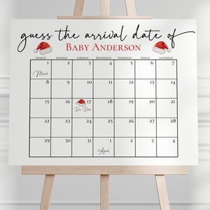 Baby Shower Arrival Date Game - Christmas Baby Shower Due Date Calendar - Santa Hat, Baby Guessing Game - EDITABLE Printable