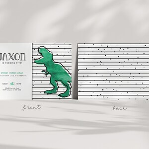 TREX 誕生日招待状 - T-Rex パーティー - 恐竜招待状 - ティラノサウルス - モダン - 水彩画 - 編集可能なテンプレート - DIY 画像 2